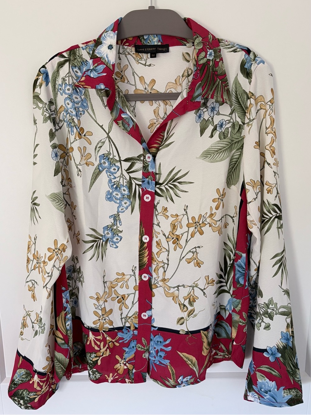 Love & Other Things Tropical Floral Button Front Blouse - Size M